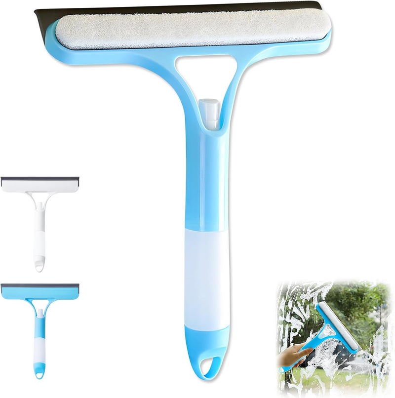EuftEale 3 in 1 Window Cleaning Scraper,New 3 in 1 Window Cleaner,Squeegee and Scrubber with Spray, for Windows, Walls,Car Windshields, Bathrooms, Kitchens, All-Purpose Window Cleaner Tool (Blue) - Image 1